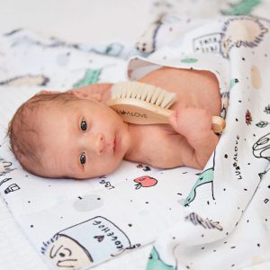 Szczotka na ciemieniuchę z myjką jeże błękit Lullalove