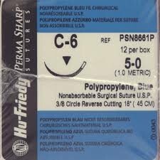 Hu-Friedy Nici Polypropylene 5/0 45cm igła 18,7mm 3/8 koła odwotnie tnąca (C-6) 12szt./op 
PSN8661P niewchłanialne, polipropylenowe niebieskie