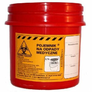Pudełka na igły i odpady skażone małe 0,7L plastikowe (okrągłe czerwone)