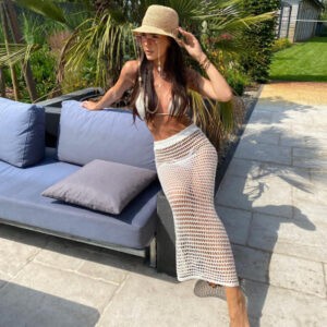 Komplet plażowy pleciony stanik i spódnica maxi kremowy Roso 89