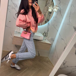 Bluza bez kaptura AMELIA brzoskwiniowa w różowe paski 34