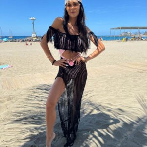 Komplet plażowy top i spódnica pleciony czarny Aris 89