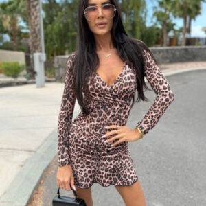 Sukienka z przekładanym dekoltem w panterkę Aleks 30